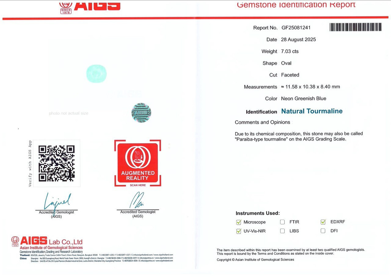 Neon Paraiba tourmaline oval cut 7.03 carats, Africa Image №6