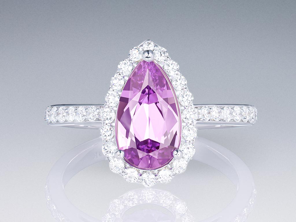 Ring with vivid purple sapphire 1.23 ct  and diamonds in 18K white gold Image №1