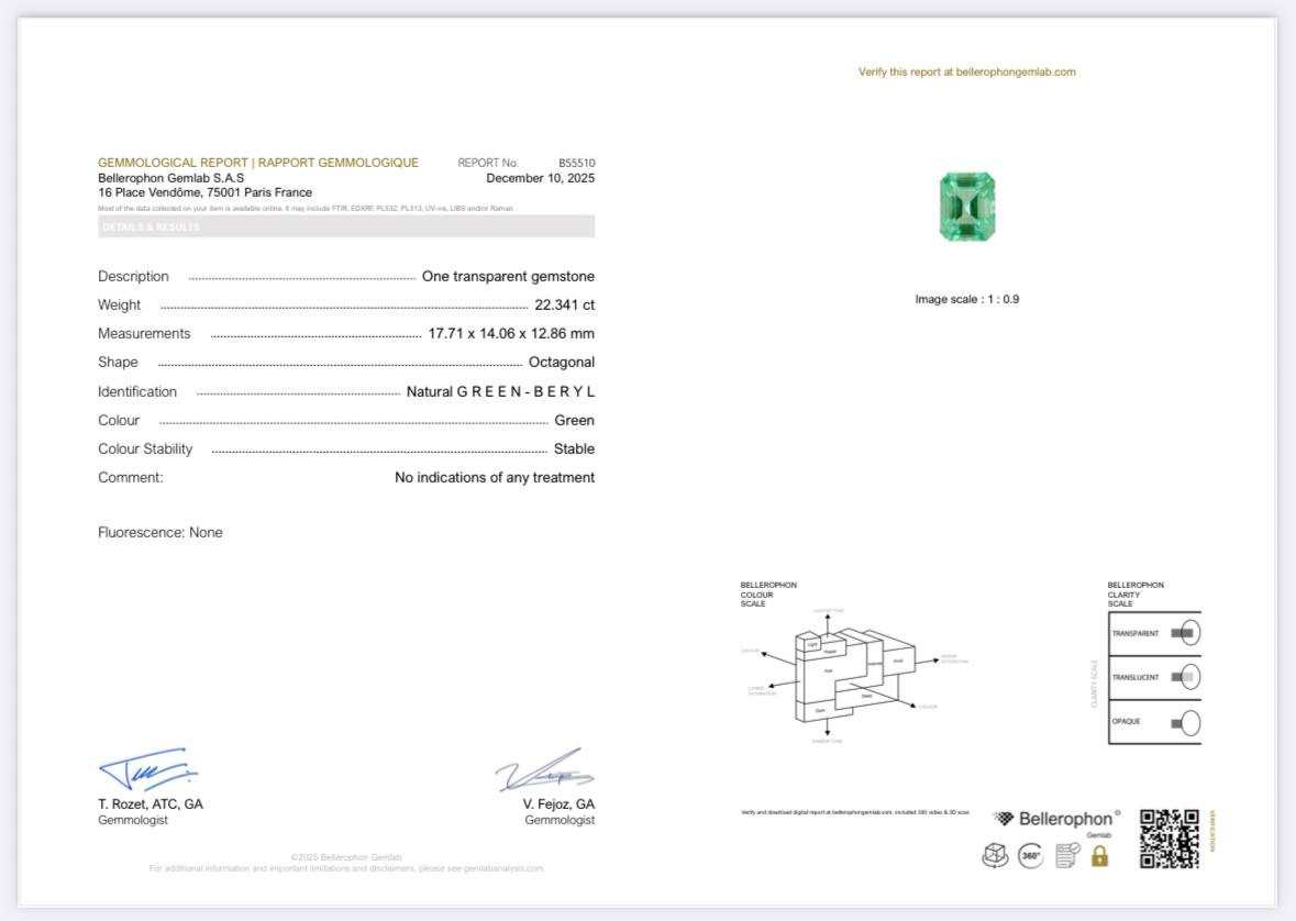 Großer, grüner beryll achteckig  22,34 karat, Nigeria Image №5
