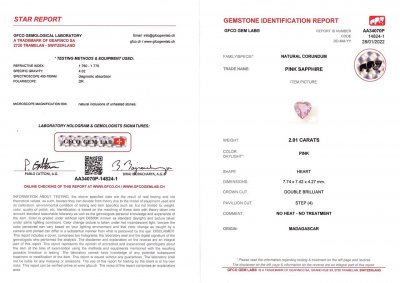Certificate Heart cut unheated pink sapphire 2.01 ct, Madagascar