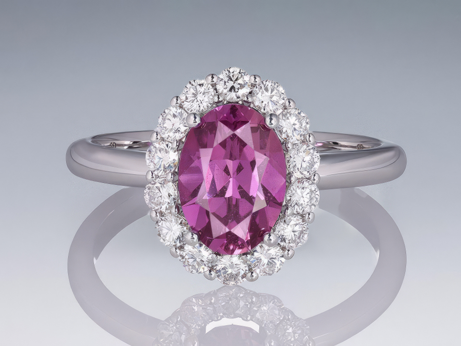 Ring with unheated purple sapphire 1.54 ct and diamonds in 18K white gold Image №1