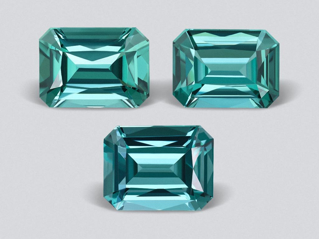 Set of three octagon-cut indigolites 4.72 carats, Nigeria  Image №1