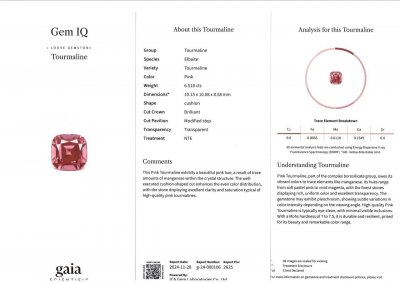 Certificate Turmalina rosa talla cojín 6,52 quilates, África