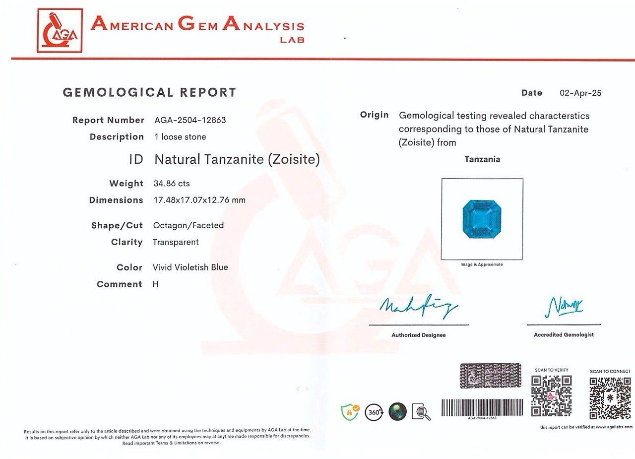 Großer königsblauer tansanit im asscher schliff 34,86 carats, Tansania Image №5