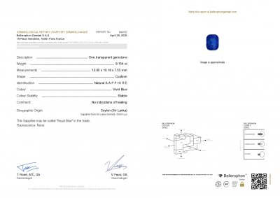Certificate Unbeheizter leuchtend blauer saphir im kissenschliff 9,15 karats, Sri Lanka