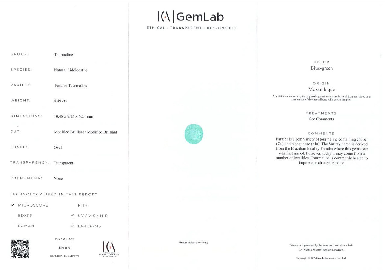 Neon-Paraiba-turmalin oval geschliffener 4,49 karat, Mosambik Image №6