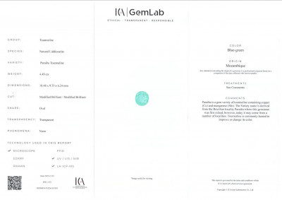 Certificate Neon-Paraiba-turmalin oval geschliffener 4,49 karat, Mosambik