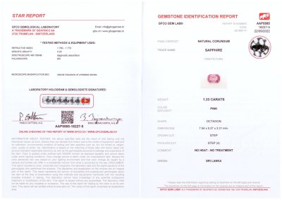 Certificate Unheated vivid pink sapphire in octagon cut 1.33 ct, Sri Lanka