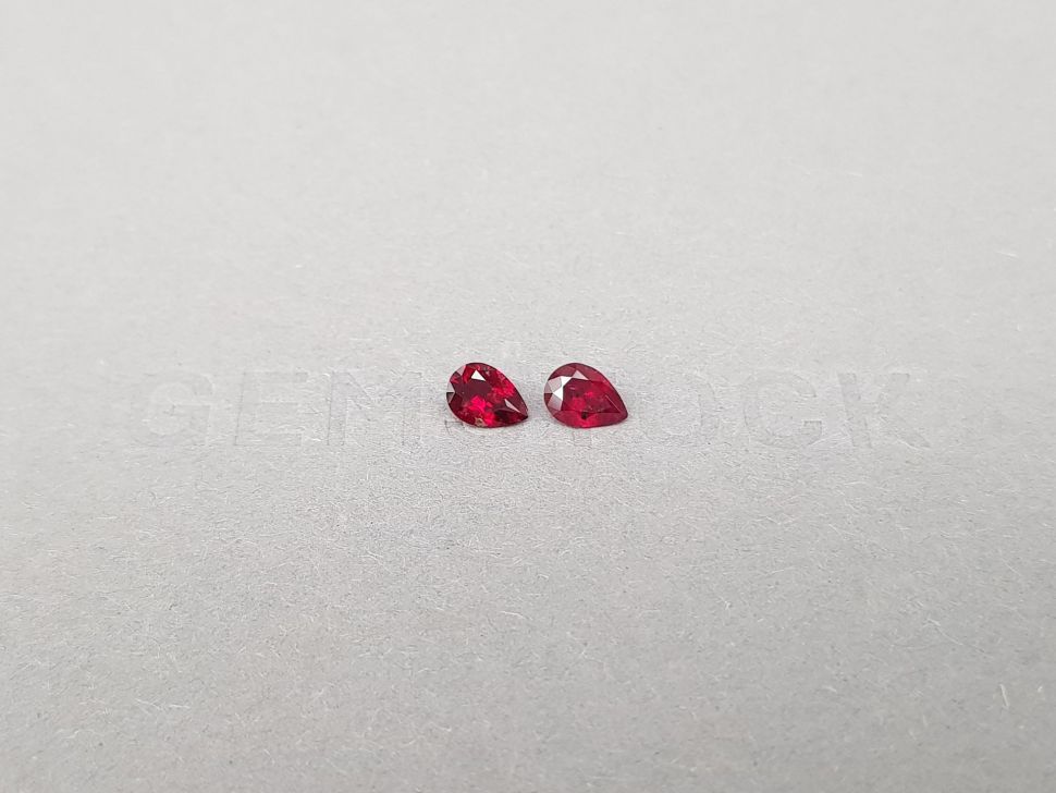 Pair of Pigeon's blood rubies in pear cut 0,71 ct, Madagascar Image №1