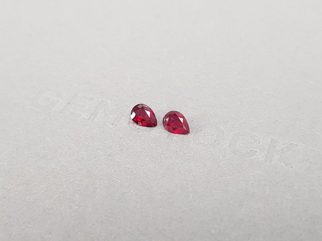 Pair of Pigeon's blood rubies in pear cut 0,71 ct, Madagascar Image №3