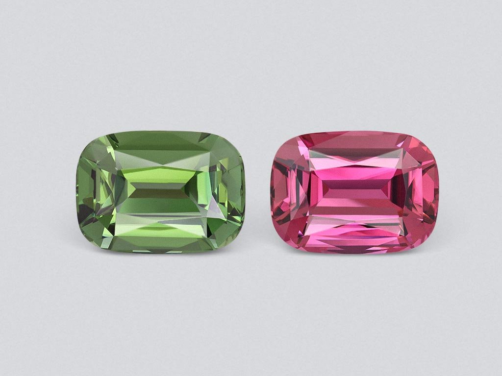 Paire contrastée de tourmalines taille coussin 5,57 carats, Nigeria  Image №1