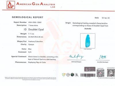 Certificate Doublet opal cabochon cut 7.11 carats, Australia