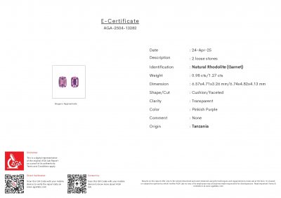 Certificate Paar rhodolith-granate im kissenschliff 2,25 carats, Tansania