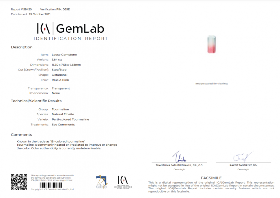 Certificate Octagon-cut polychrome tourmaline 5.84 ct