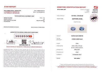 Certificate Pair of oval cut Cornflower sapphires 0.56 ct, Sri Lanka