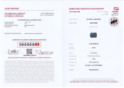 Certificate Unbeheizter blaugrüner saphir im strahlenschliff 1,55 karat, Madagaskar    