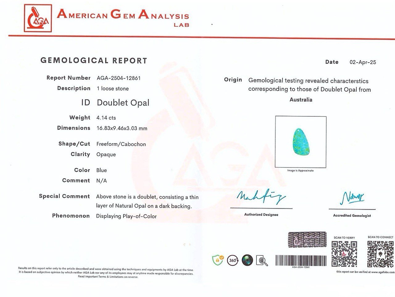 Doublet opal cabochon cut 4,14 carats, Australien Image №5