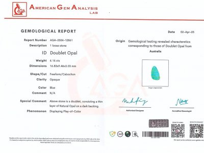 Certificate Doublet opal cabochon cut 4,14 carats, Australien