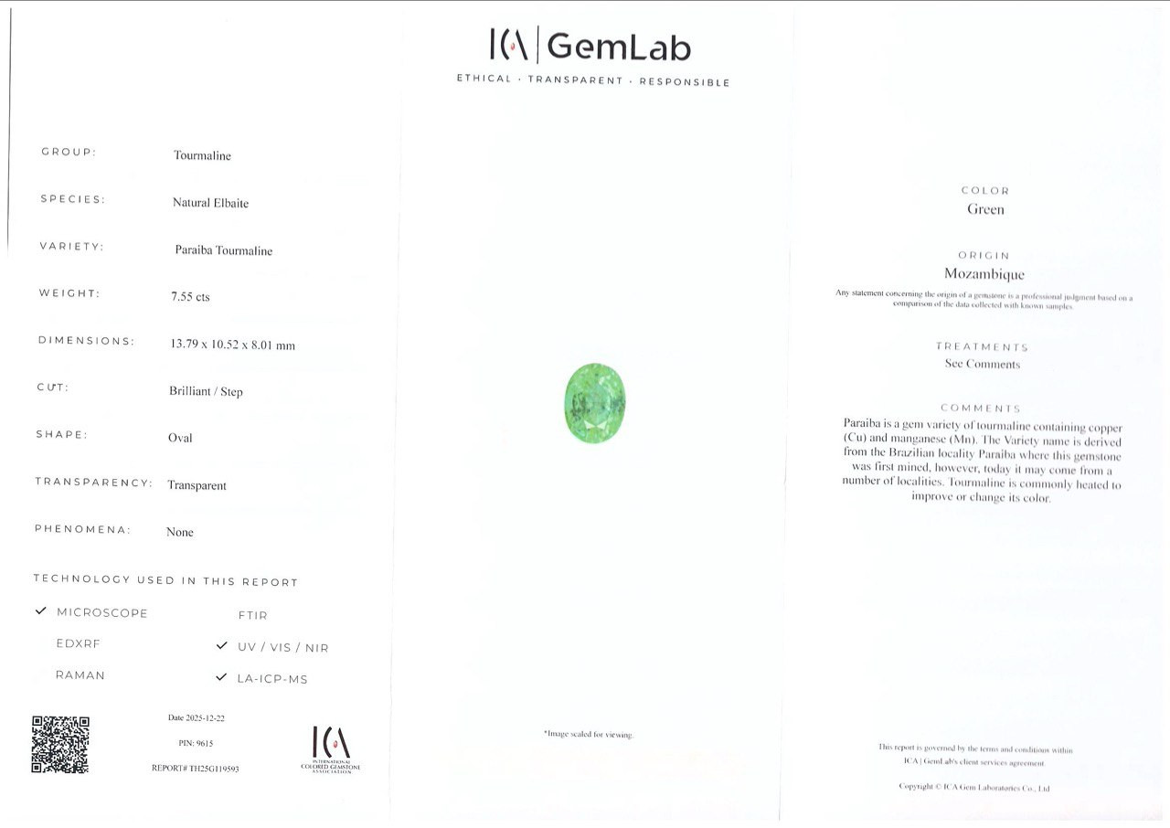 Turmalina Paraíba verde neón de talla ovalada de 7,55 quilates, Mozambique Image №6